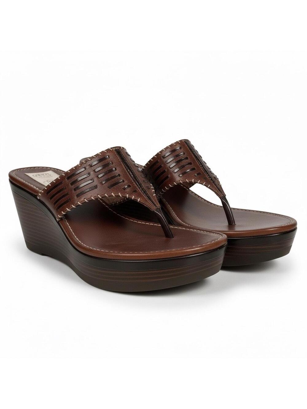 Womens 8.5 B M Cole Haan Air Bria Brown Thong Sandals Platform Wedge Wooden Heel